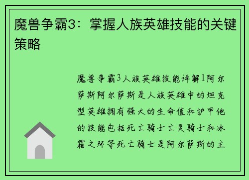 魔兽争霸3：掌握人族英雄技能的关键策略
